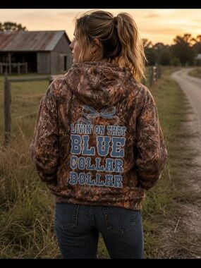 Simply Southern Women’s Brown Camo Hoodie - Blue Collar Dollar Graphic